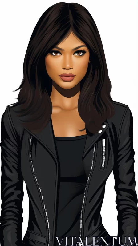 Fashion-Inspired Celebrity Portrait in Black Leather Jacket AI Image