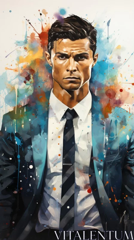 Stylized Comic Art Portrait of Ronaldo in Suit and Tie AI Image