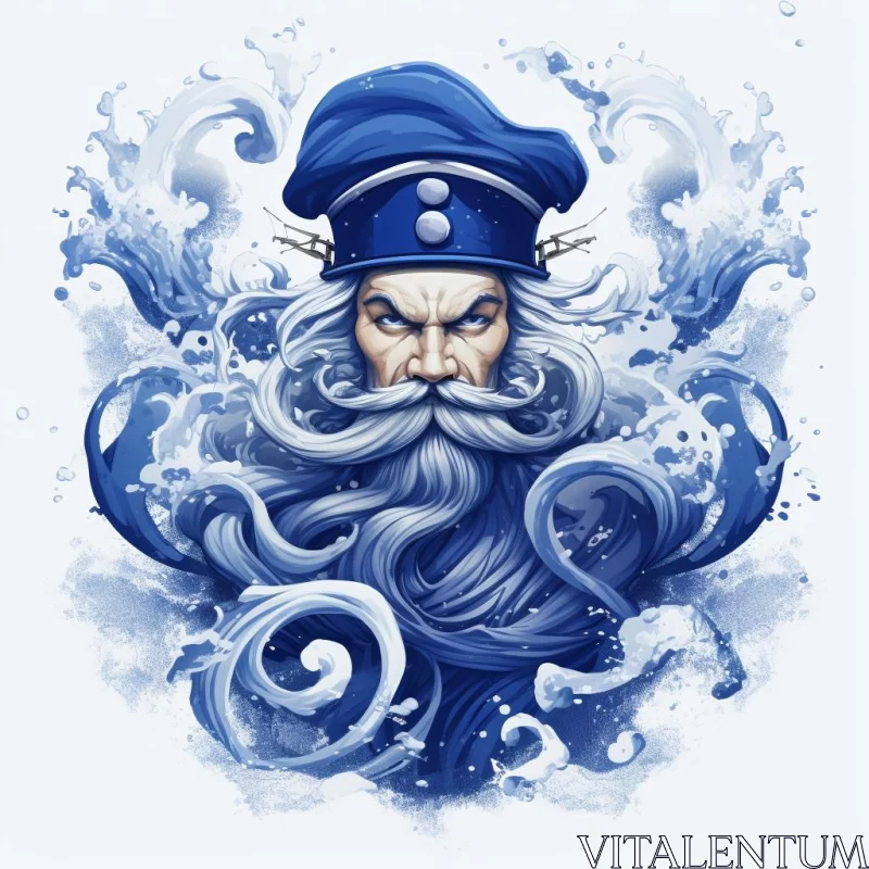 Surreal Nautical Portrait: Chinese Sage Warrior Amidst Fantasy Creatures AI Image