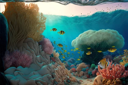 Tropical Reef Underwater Scene with Colorful Fishes and Corals AI Image