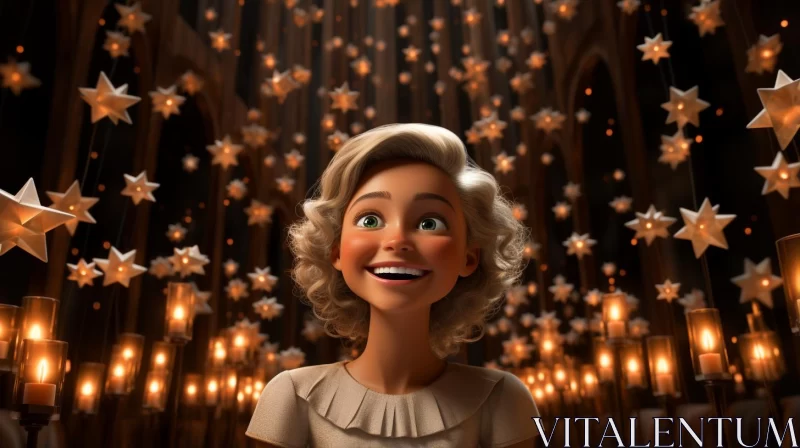 AI ART Animated Girl Smiling Amidst Candlelit Stars