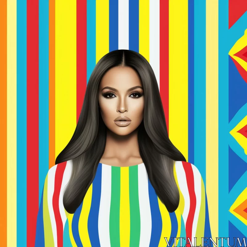 Fashionable Kim Kardashian against a Rainbow-Colored Backdrop AI Image