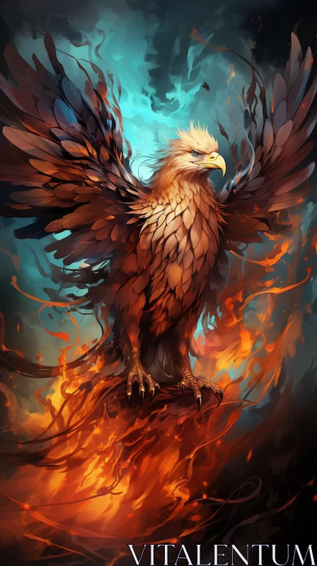 Flaming Eagle Illustration in Aurorapunk Style AI Image