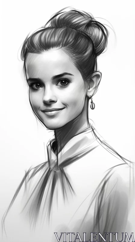 Intriguing Monochrome Sketch of Emma Watson AI Image