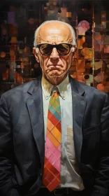 Psychedelic Realism Meets Corporate Punk: An Elderly Gentleman's Portrait AI Image