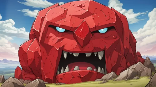 Red Monster from the Kingdom of Heroes - Cubist Anime Style AI Image