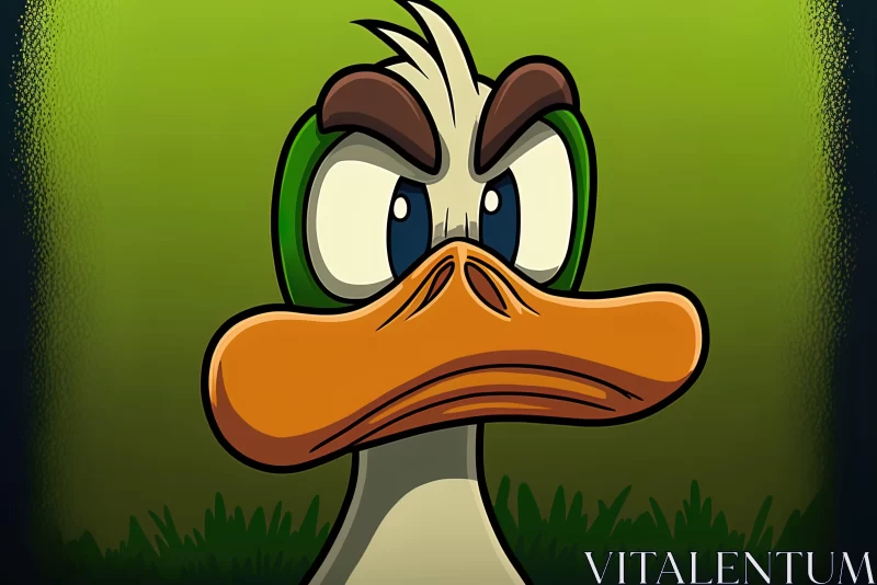 Captivating Cartoon Duck Art in Emerald Tones AI Image