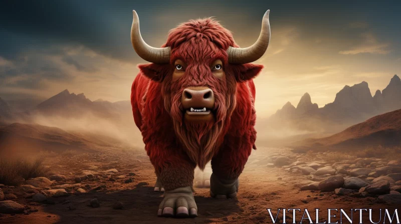 Epic and Emotive Bull Portrait in Red and Bronze AI Image
