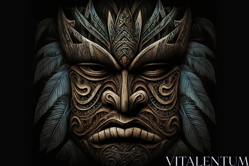 Intricate Tiki Mask Digital Illustration - Indigenous Hawaiian Art AI Image
