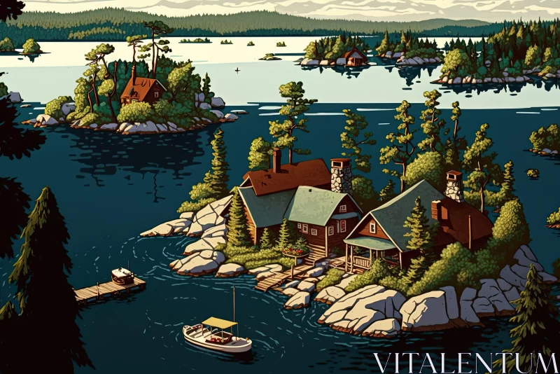 Island Home: An Illustrative Fusion of Nature and Architecture AI Image