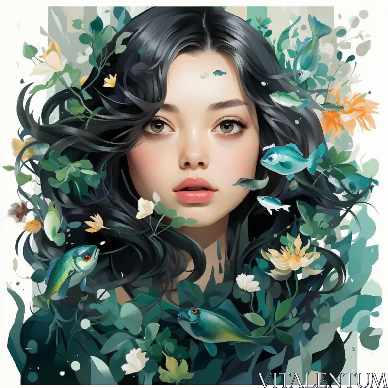 AI ART Nature's Elegance: Girl Amidst Floral Splendor