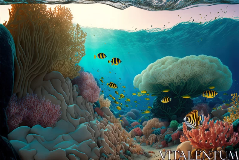 Tropical Reef Underwater Scene with Colorful Fishes and Corals AI Image