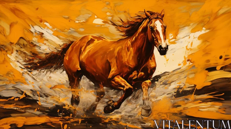 Abstract Horse in Motion - Orange and Gold AI Image