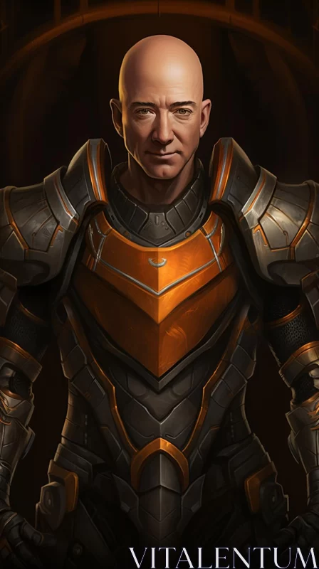 Armored Figure in Dark Gold and Orange - Detailed Portraiture AI Image