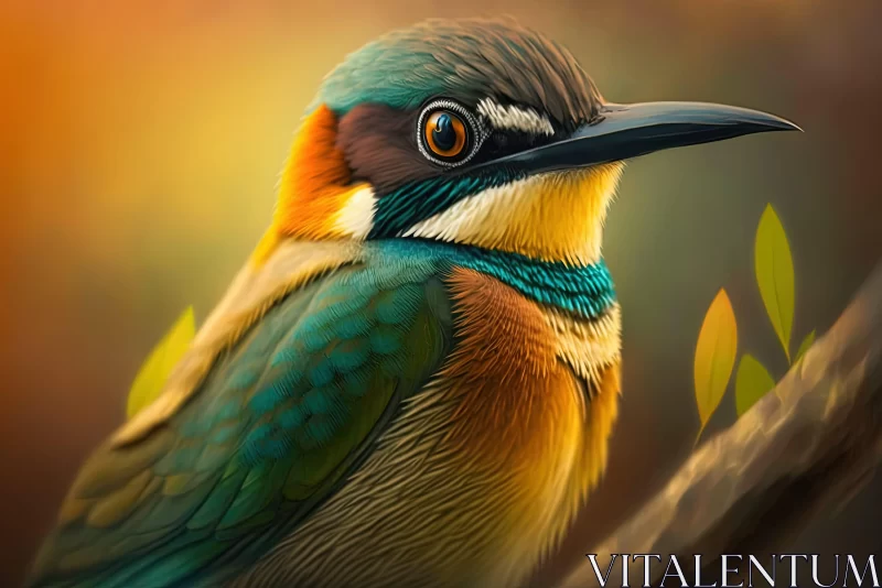 Colorful Bird Artwork: Emerald and Amber Hues AI Image