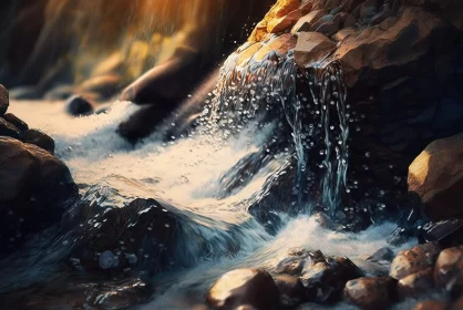 Photorealistic Digital Art of Waterfall and Rocks