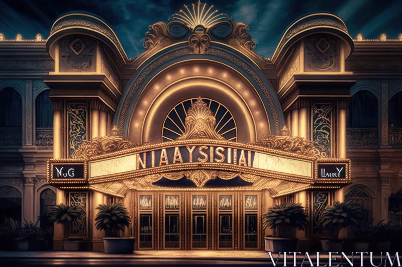 Art Deco and Neo-Classical Theater at Night AI Image