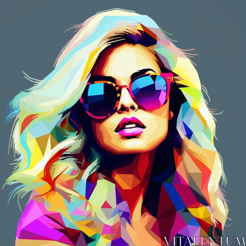 Electrifying Polygon Art - Colorful Female Studio Portrait AI Image