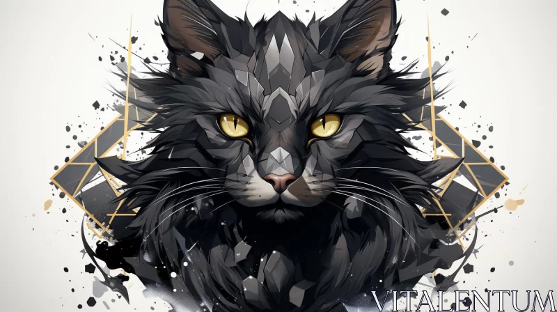 Enigmatic Black Cat's Head in Geometric Crystal Design AI Image