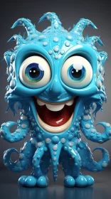 Playful Cartoon Octopus in Blue - Comic Style Art