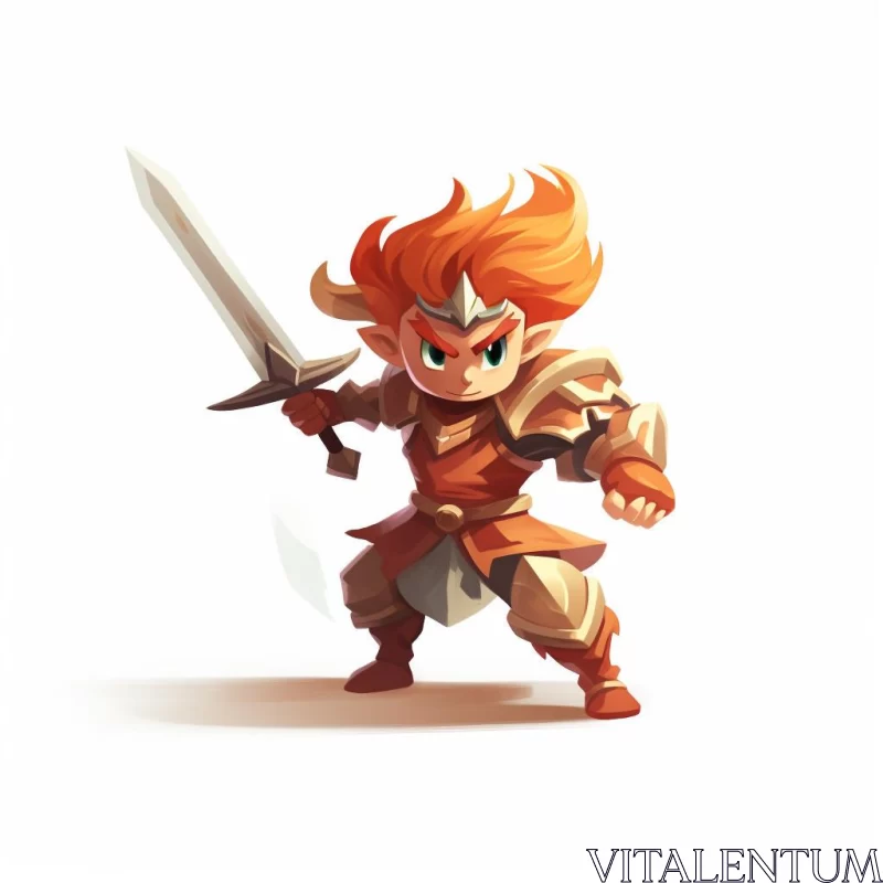 Cartoon Character in Armor Holding Sword - Childlike Illustration AI Image