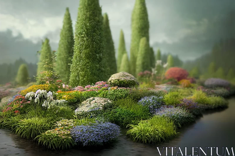 Fantasy Landscape: Tranquil Norwegian Gardenscape AI Image