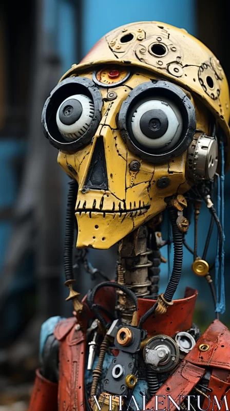 Steampunk Skeleton in Industrial Urban Setting AI Image