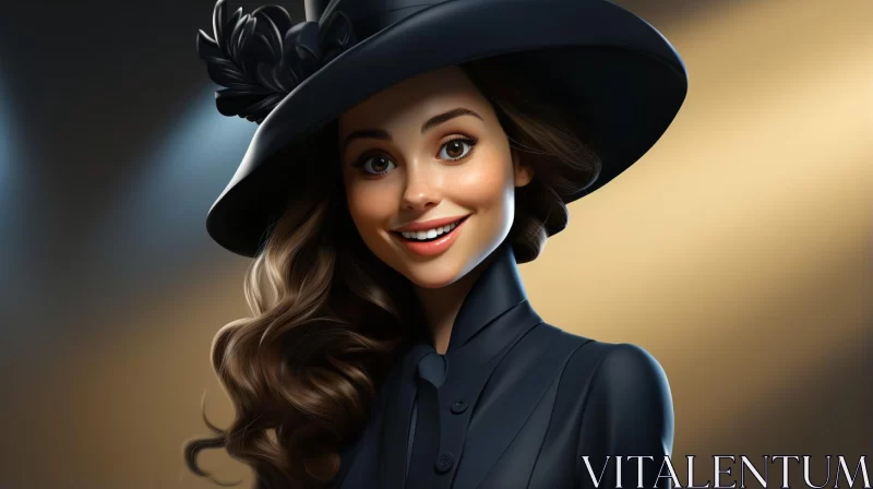 AI ART Young Woman in Black Hat - Victorian-Inspired 2D Game Art