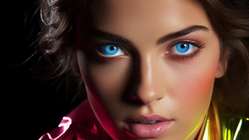 Captivating Model with Blue Eyes in Neon Fabric AI Image
