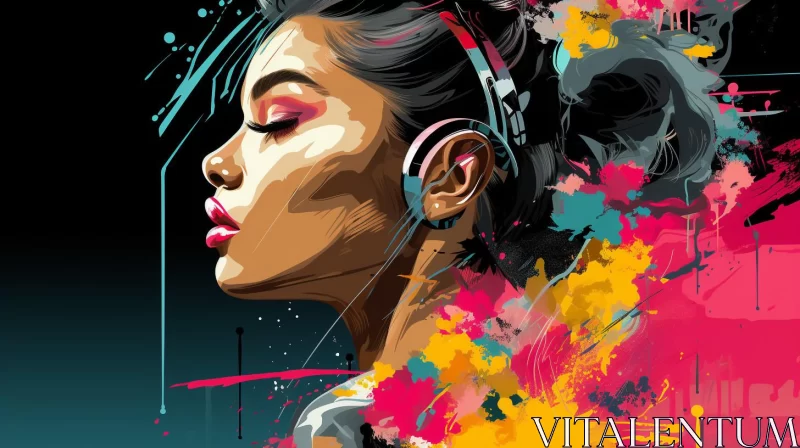 Colorful Abstract Artwork of a Woman with Headphones AI Image