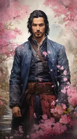Colorful Man Amidst Cherry Blossoms - A Blend of Realism and Fantasy