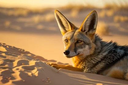 Golden Light Fox: A Majestic Portrait in the Desert AI Image