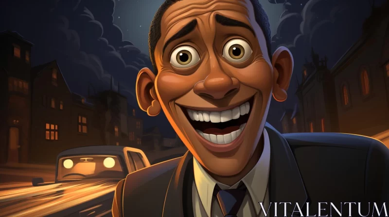 AI ART Stylized Cartoon Portrait of Barack Obama in Street Scene