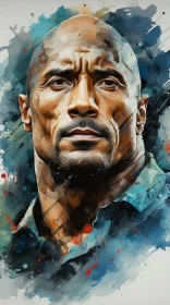 Watercolor Portrait of Dwayne 'The Rock' Johnson in Comiccore Style AI Image