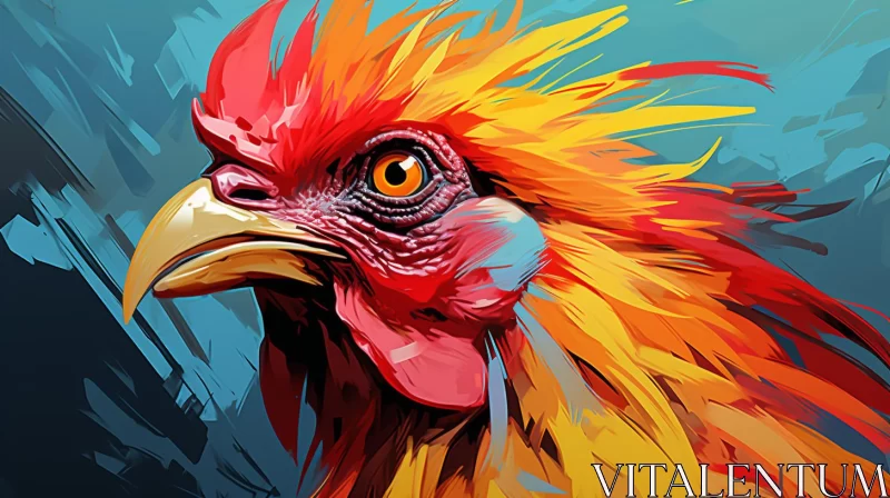 Colorful Rooster Portrait: A Bold and Characterful Animal Artwork AI Image