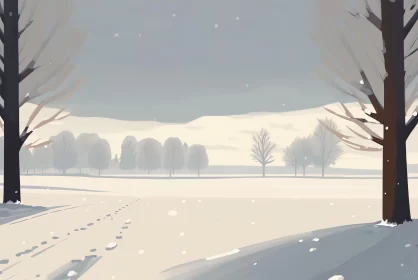 Enchanting Snow Covered Landscape Painting with Animated Characters