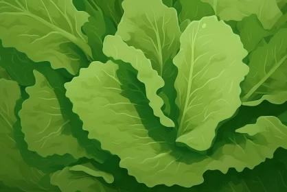Green Lettuce Leaf Illustration in Natural Tones