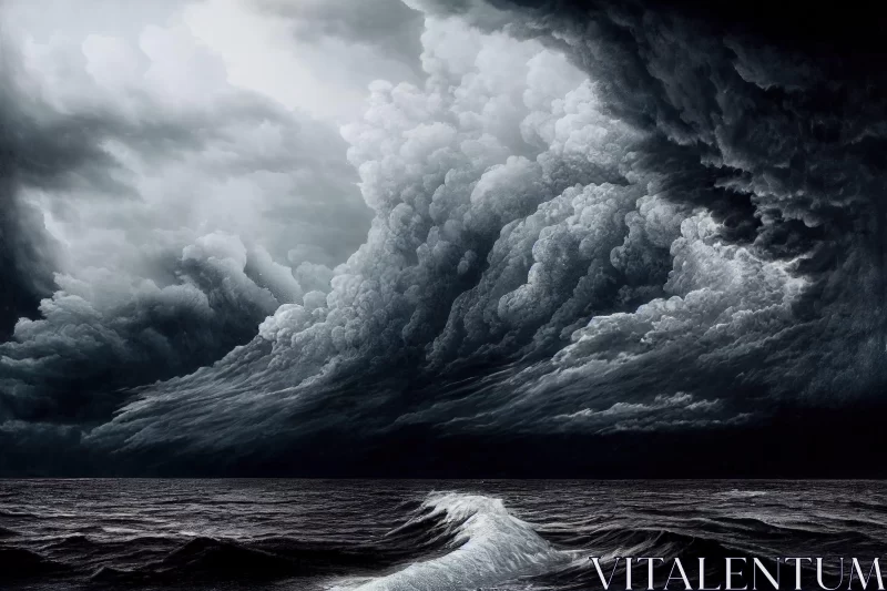 Stormy Ocean Scene: Monochromatic Chaos Captured in Hyper-Detail AI Image