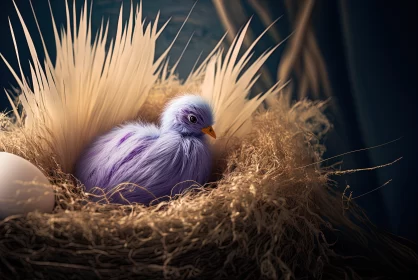 Surrealistic Ultraviolet Image of a Baby Bird in Nest