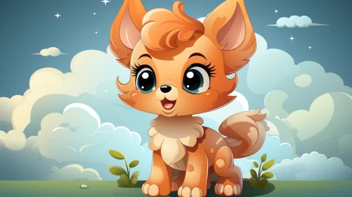 Cute Pink Fox in Nature - Fantasy 2D Art AI Image