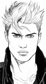 Edgy and Handsome Man: A Black and White Fashion Illustration