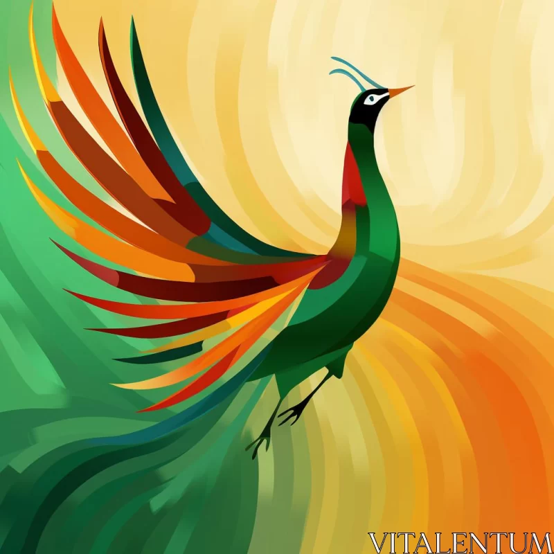 Emerald and Amber - A Colorful Bird in Flight AI Image
