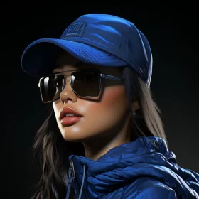 Fashionable Woman in Blue and Sunglasses - 3D Art