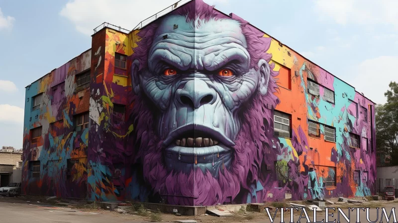 AI ART Gorilla Mural in Violet and Crimson: Urban Meets Nature