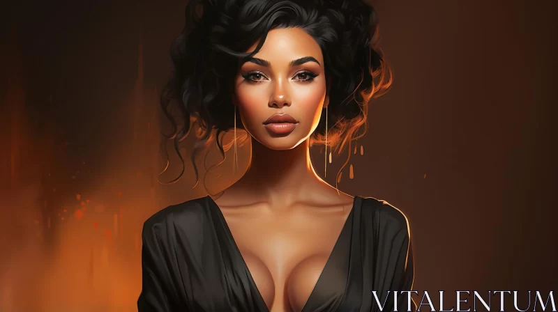 Stylized Portrait of a Black Woman Amidst Fire AI Image