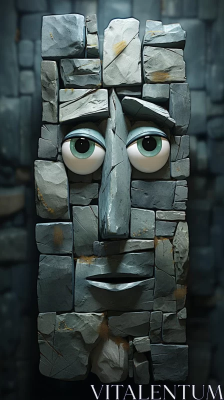 Surrealistic Stone Face - A Fusion of Cubism and Cartoon Art AI Image