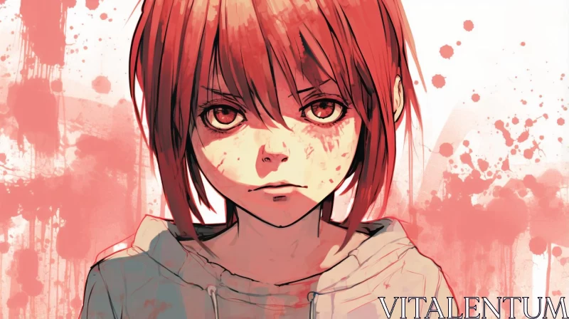 AI ART Anime Girl in Red and Amber - A Melancholic Illustration