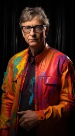 Bill Gates in Vibrant Attire: A Studio Portrait
