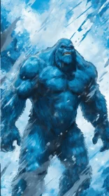 Comic Style Blue Monster in Snow - Artwork AI Image