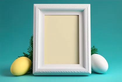 Elegant Easter Frame with Ornamentation on Blue Background AI Image